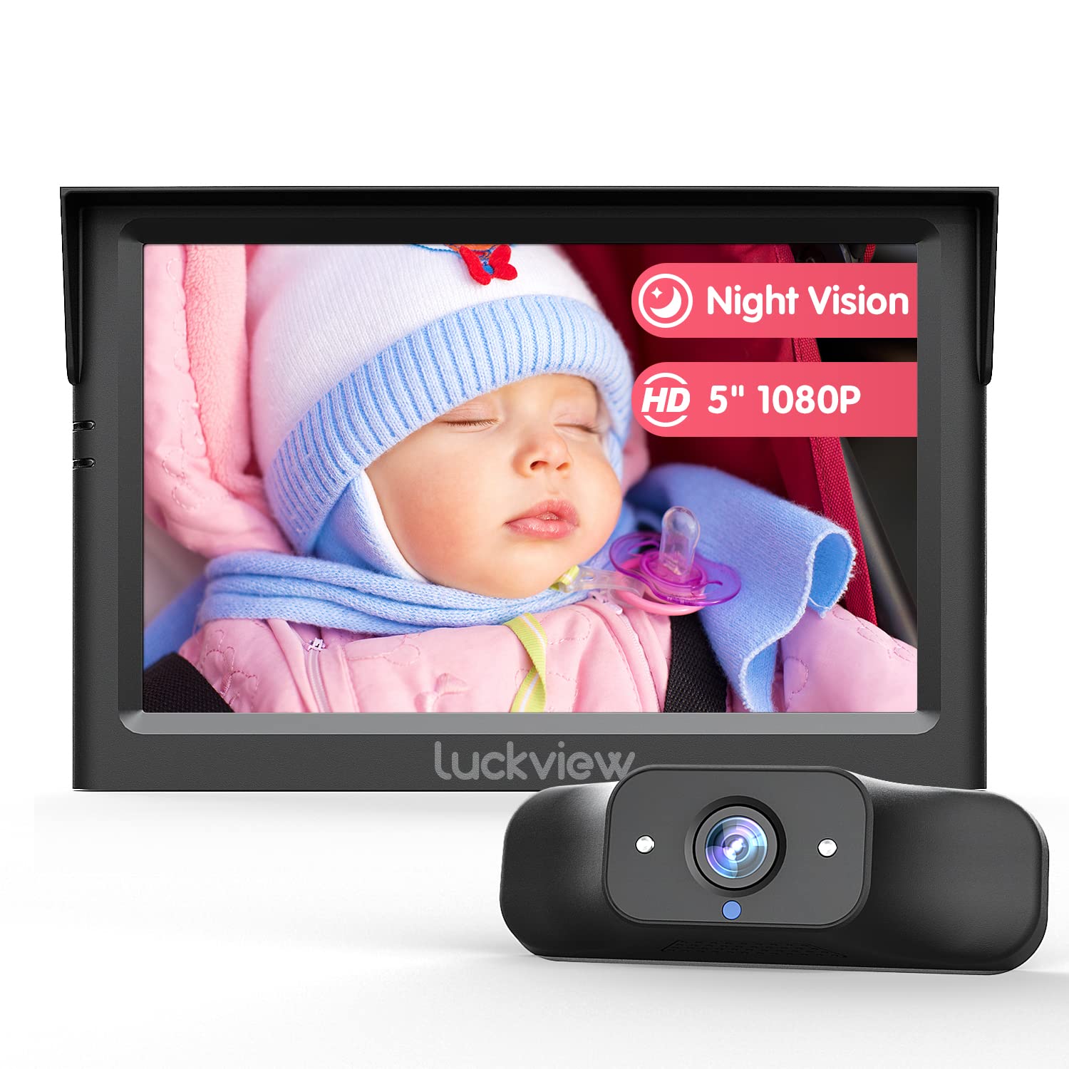 Tidsserier Forfatning Hr Luckview BM1 Baby Car Camera, 5'' 1080P Mirror Monitor with IR Night V