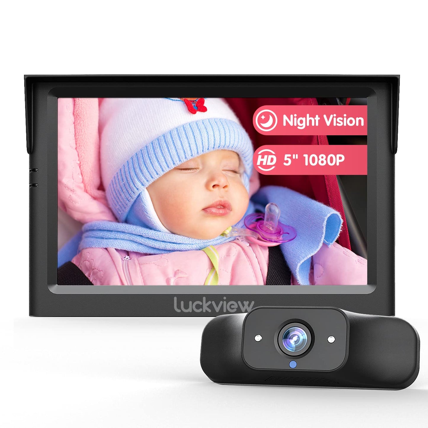Kipiea 1080P 5 HD'' Baby Car mirror Camera, Night Vision Baby Car